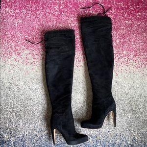 Black suede over the knee boots